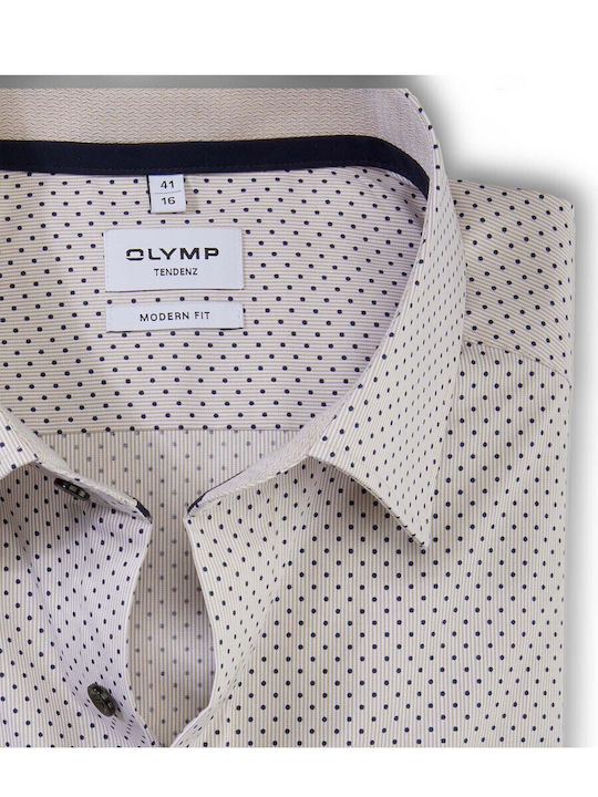 Olymp Men's Shirt Long Sleeve Polka Dot Beige