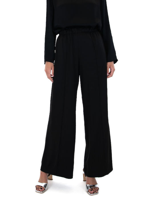 Black n Black Women's Satin Trousers with Elastic Black