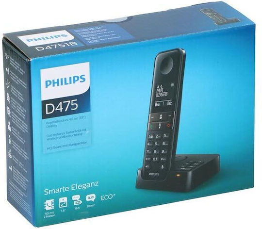 Philips D475 Ασύρματο Τηλέφωνο με Ελληνικό Μενού Μαύρο