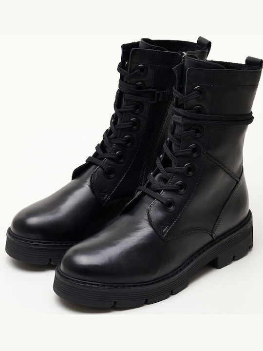 Leather Women's Ankle Boots with Fur Black