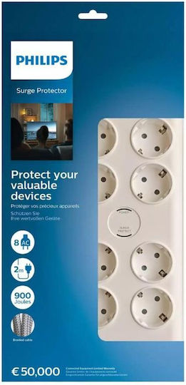 Power Strip with Surge Protection 8 Sockets Philips Original Spn7080wa/grs