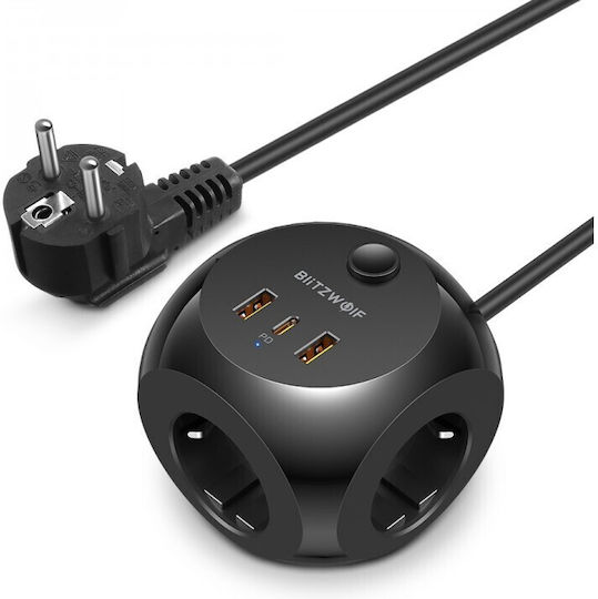 BlitzWolf PowerCube 3 Positions with 2 USB-A, Switch and Cable 1.5m