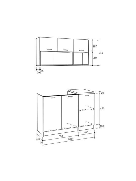 Niklaus Set Hängeschränke & Bodenschränke Küche mit Arbeitsplatte Gray 120x46Stück
