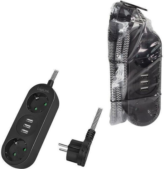 LogiLink Πολύπριζο 2 Θέσεων με 3 USB-A και Καλώδιο 1.5m