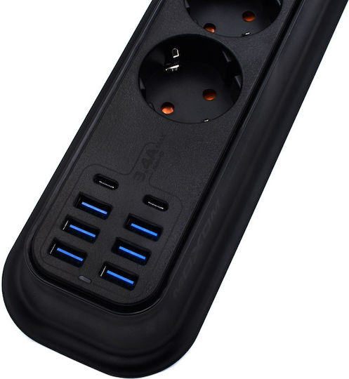 Moxom MX-ST05 Steckdosenleiste 4 Positionen mit 6 USB-A, 2 USB-C und Kabel 2m