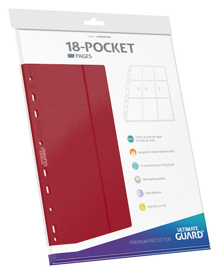 Ultimate Guard Pagini De Card Cu 18 Buzunare Laterale Pagini De Card 9-Buzunare Dimensiune Standard 10 Bucăți Roșii