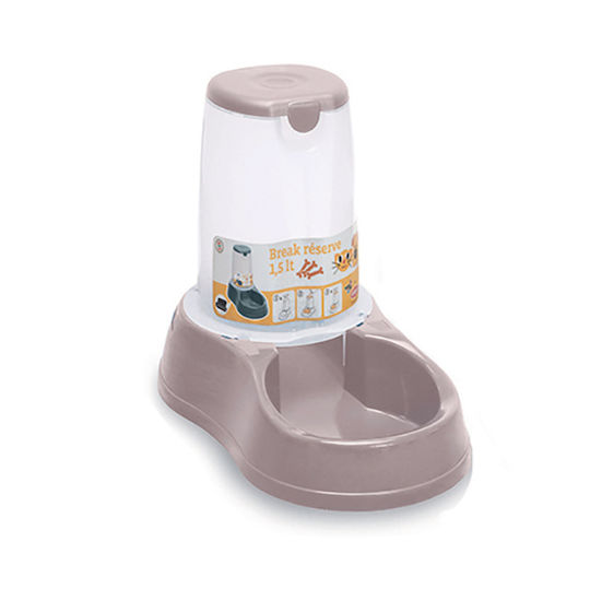 Stefanplast Automatic Plastic Bowl with Container Food for Dog & Cat 1.5lt in Brown Color