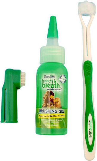 Tropiclean Fresh Breath Oral Care Kit Large Zahnpflege Set Hund gegen Mundgeruch für Große Rassen mit Geschmack Minze 59ml