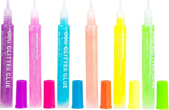 Deli Κόλλα Glitter Πολύχρωμη 12ml Σετ 6τμχ