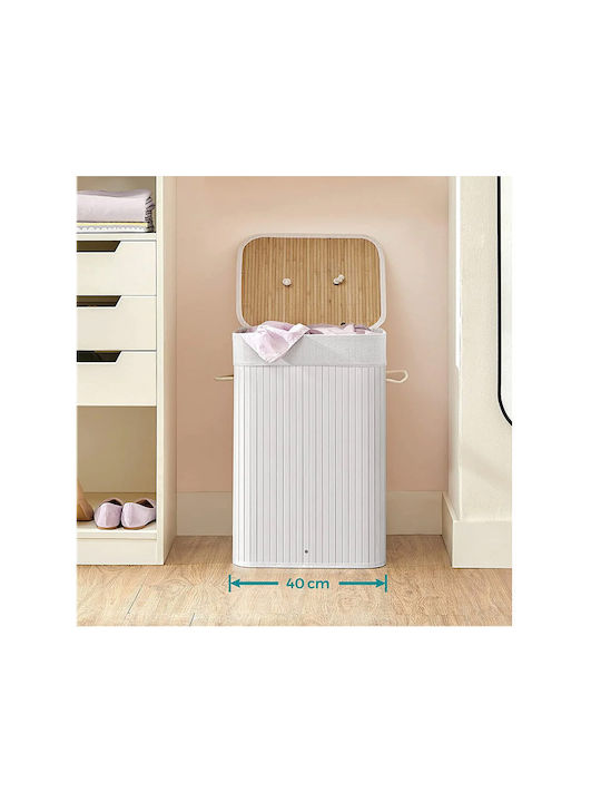 Songmics Collapsible Bamboo Laundry Basket with Lid Silver