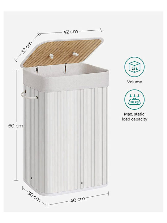 Songmics Collapsible Bamboo Laundry Basket with Lid Silver