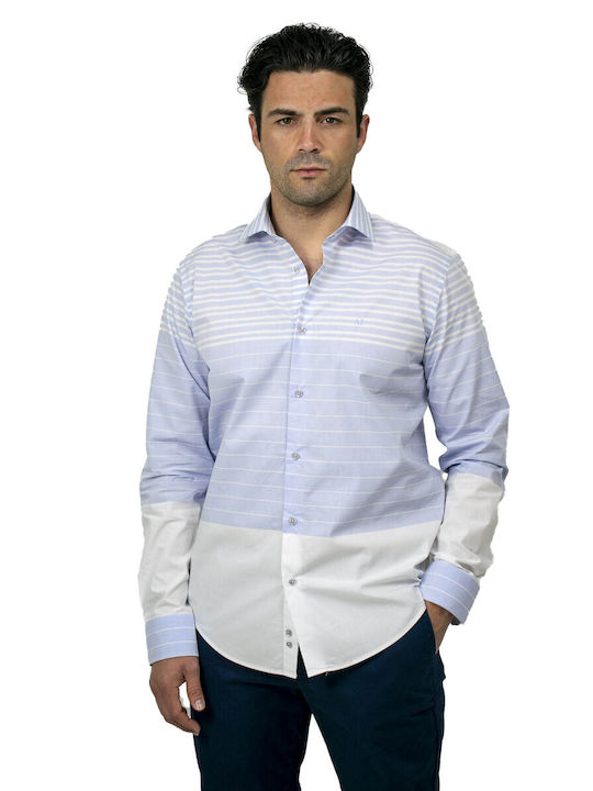 Artisti Italiani Men's Shirt Long Sleeve Striped Light Blue