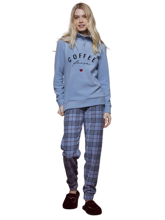 Noidinotte Winter Damen Pyjama-Set Vlies Hellblau