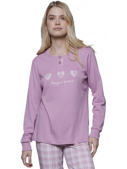 Noidinotte Winter Damen Pyjama-Set Baumwolle Rosa