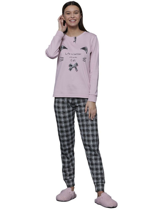 Noidinotte Winter Damen Pyjama-Set Baumwolle Rosa