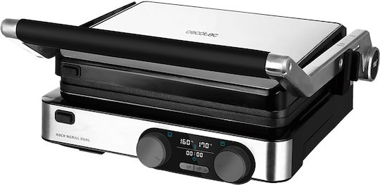 Cecotec Rock’n Grill Dual Επιτραπέζια Ηλεκτρική Ψησταριά Αυλακωτής Πλάκας 2000W με Καπάκι και Ρυθμιζόμενο Θερμοστάτη