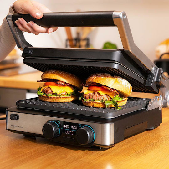 Cecotec Rock’n Grill Dual Επιτραπέζια Ηλεκτρική Ψησταριά Αυλακωτής Πλάκας 2000W με Καπάκι και Ρυθμιζόμενο Θερμοστάτη