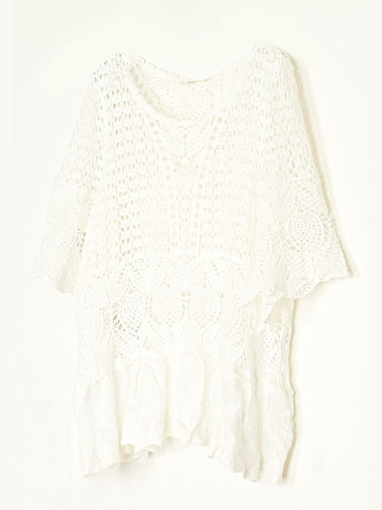 Cuca Women's Summer Blouse Cotton Short Sleeve White