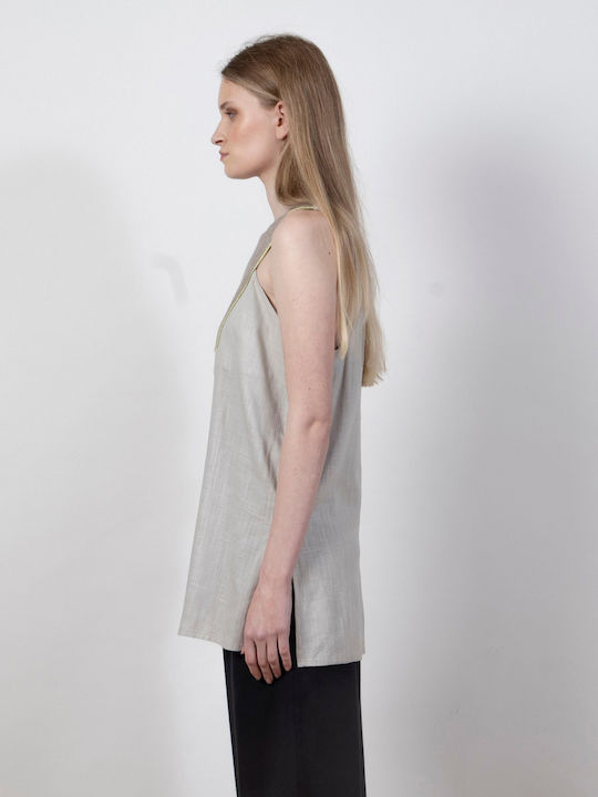 Women's Summer Blouse Linen Sleeveless Gray