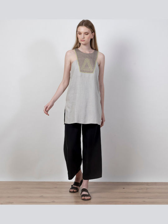 Women's Summer Blouse Linen Sleeveless Gray