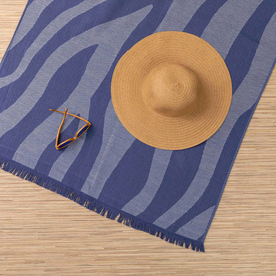 Borea Zebra Cotton Beach Towel Blue with Fringes 160x90cm
