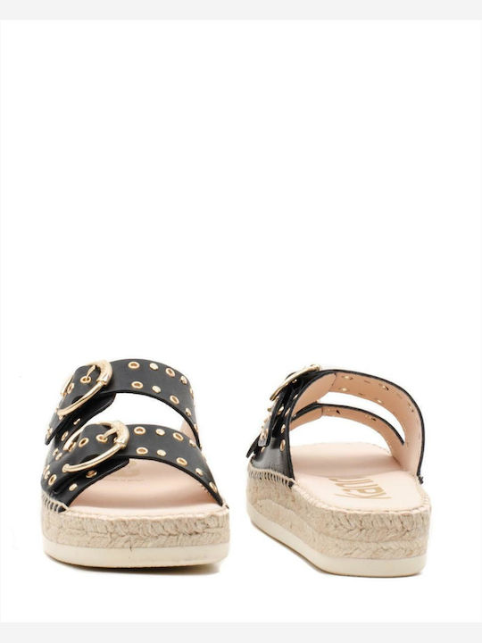 Leather Women's Flat Sandals in Black Color