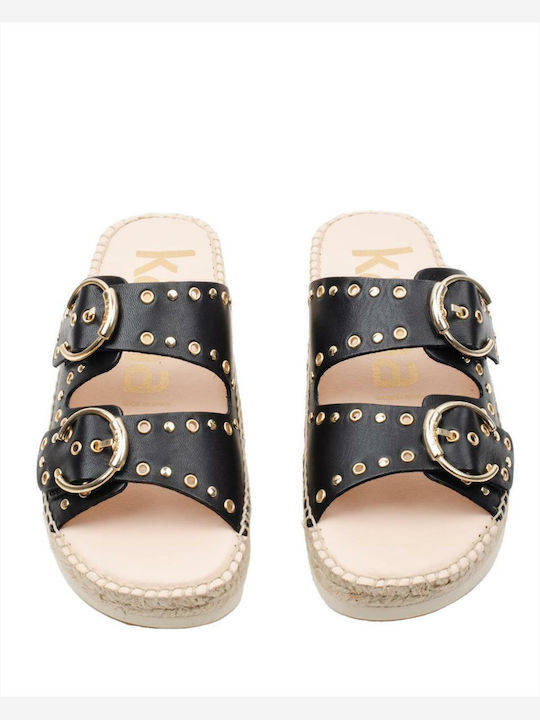 Leather Women's Flat Sandals in Black Color