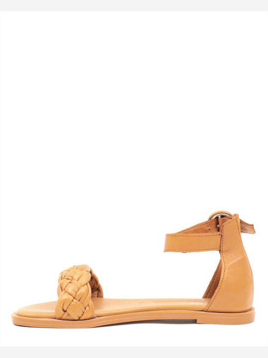 Carmela Footwear Leather Women's Flat Sandals in Yellow Color