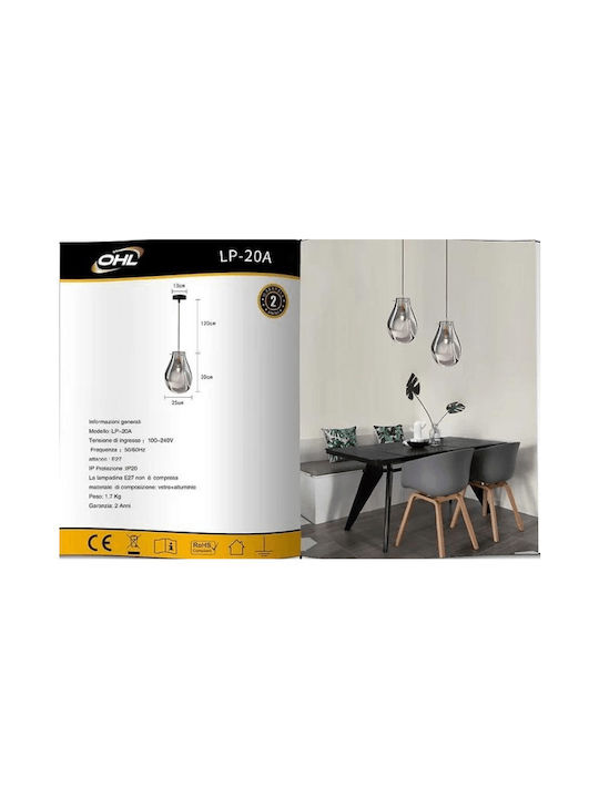 Universo Illuminazione Pendant Light Transparent with Socket E27 25x30cm