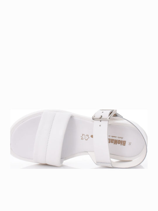 Leather Women's Flat Sandals with Strap Flatforms in White Color