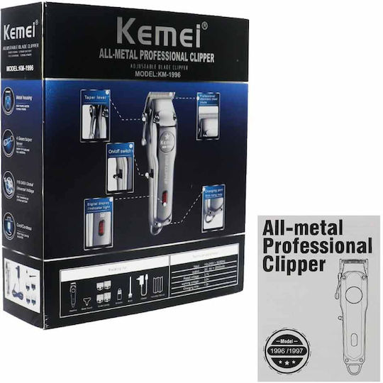 Kemei Επαγγελματική Επαναφορτιζόμενη Κουρευτική Μηχανή Ασημί KM-1996