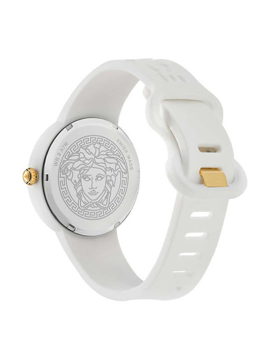 Versace Γυναικείο Ρολόι 39mm Μπαταρίας με Λευκό Καουτσούκ Λουράκι