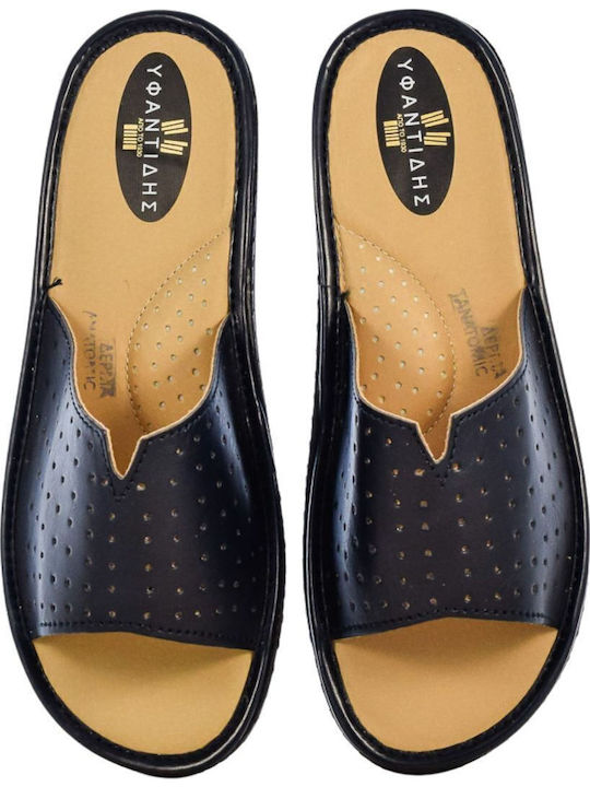 Leather Women's Flat Sandals Anatomic in Navy Blue Color