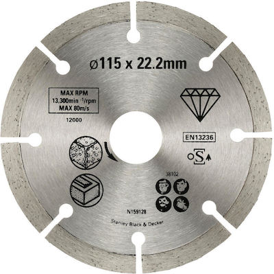 Stanley Δίσκος Διακοπτόμενης Στεφάνης 115mm Диск за рязане Строителни материали 115мм 1бр