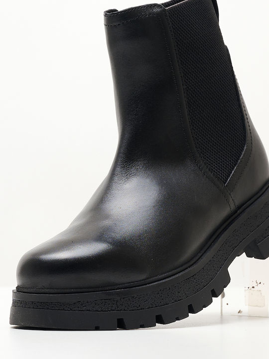 Ghete Dama Chelsea De Piele Cu Toc Mediu Negre