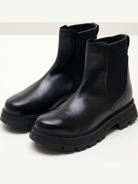 Ghete Dama Chelsea De Piele Cu Toc Mediu Negre