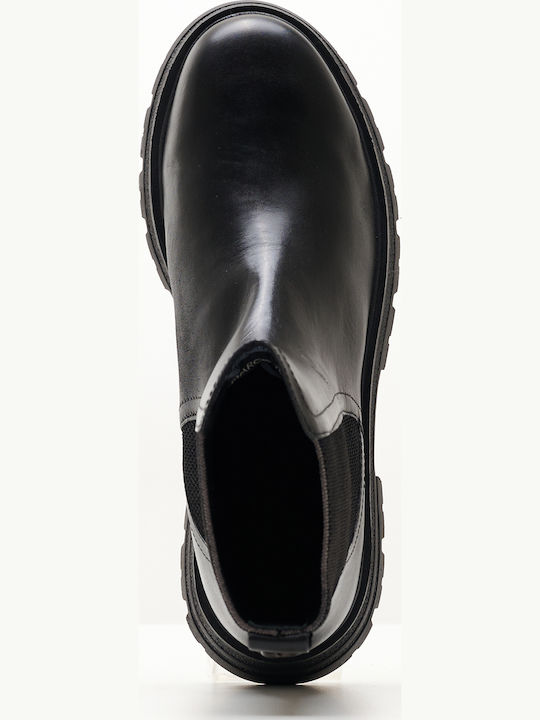 Ghete Dama Chelsea De Piele Cu Toc Mediu Negre
