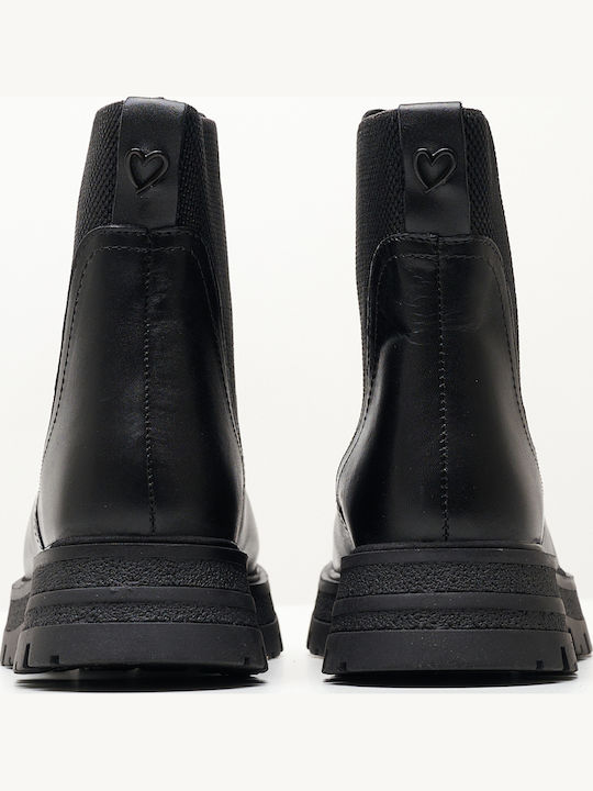 Ghete Dama Chelsea De Piele Cu Toc Mediu Negre