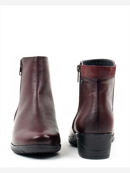 Leder Stiefeletten Damen Burgundisch
