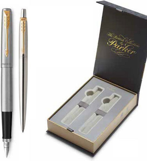 Parker Jotter Pen Set Ballpoint with Quill Silver in a case