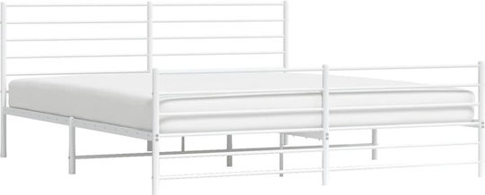 Метално Легло King Size Бяло с Дъски за Матрак 180x200см