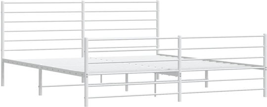 Метално Легло King Size Бяло с Дъски за Матрак 180x200см