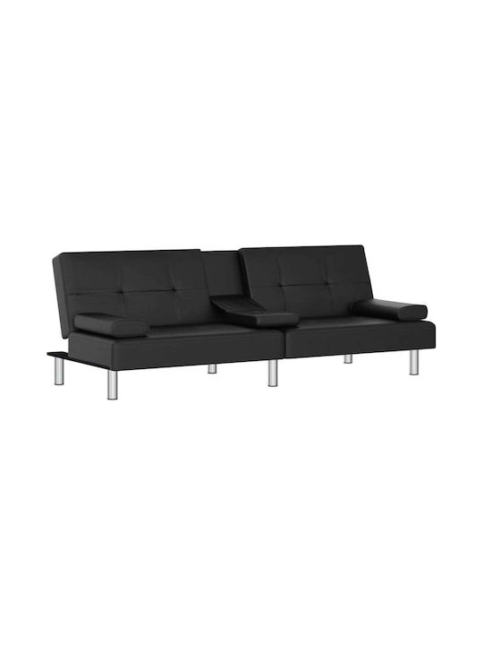 Three-Seater Couch Bed Artificial Leather Black 200x89x70 cm