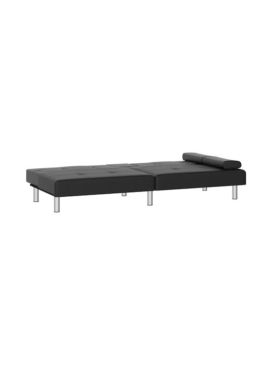 Three-Seater Couch Bed Artificial Leather Black 200x89x70 cm