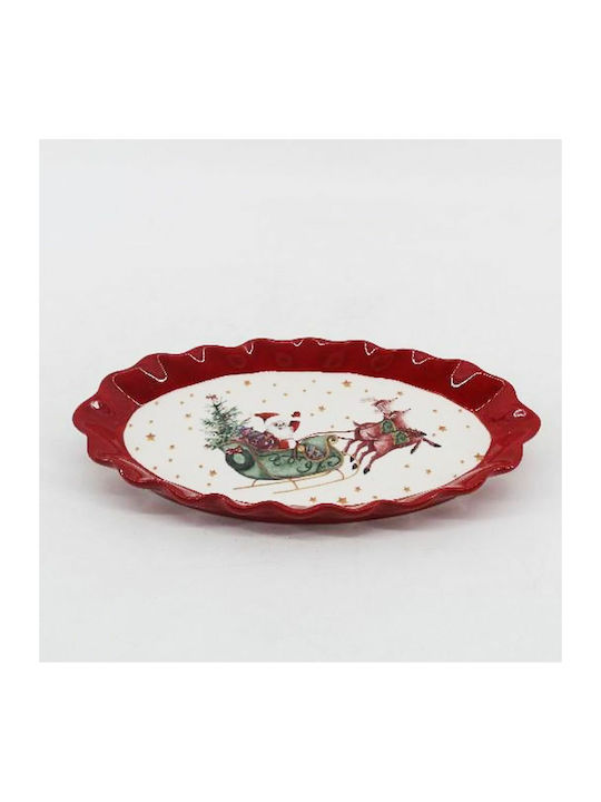 Iliadis Set Christmas Platters Ceramic Red L23xW12cm. 4pcs