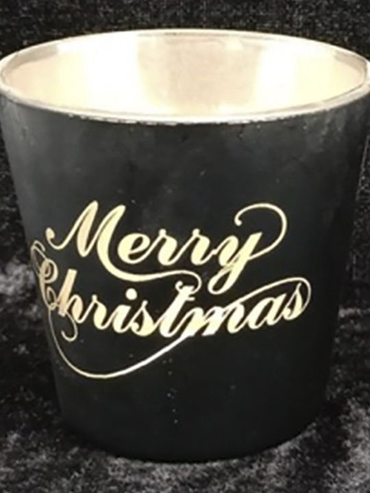Iliadis Christmas Glass Black Candlestick 7.5x7.5cm