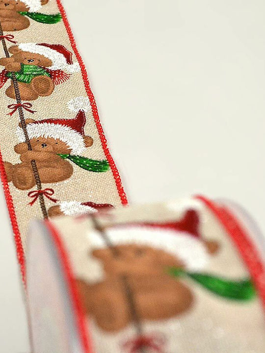Atmosphera Santa Bear Christmas Ribbon Beige 910x5.3cm 1pc