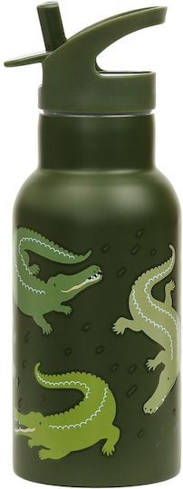 A Little Lovely Company Crocodiles Kinderflasche Thermos Rostfreier Stahl mit Strohhalm 350ml (Verschiedene Designs/Farben)