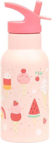 A Little Lovely Company Ice-cream Kinderflasche Thermos Rostfreier Stahl mit Strohhalm Rosa 350ml (Verschiedene Designs/Farben)