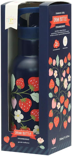 A Little Lovely Company Strawberries Kinderflasche Thermos Rostfreier Stahl mit Strohhalm 350ml